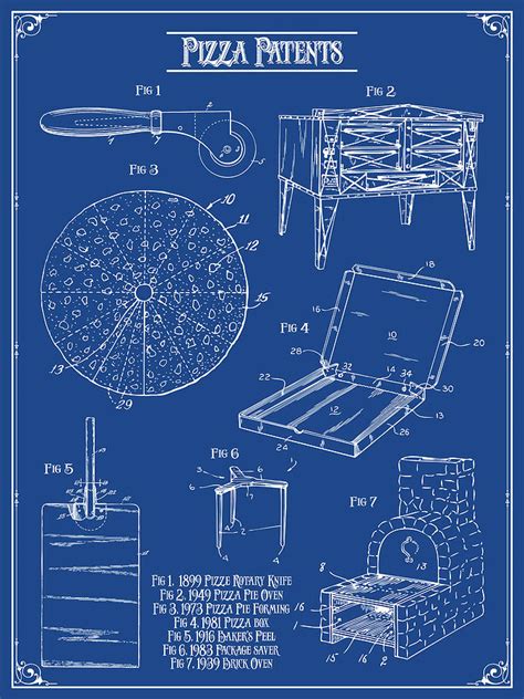 Pizza Patents Dark Blue Print Drawing by Greg Edwards - Fine Art America