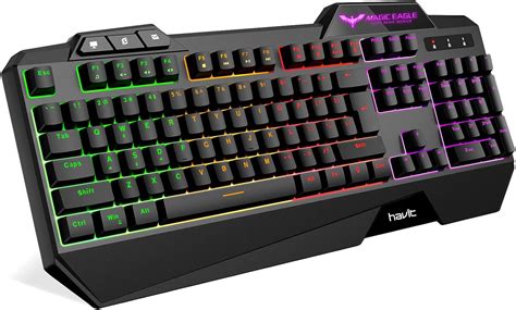 HAVIT Rainbow Backlit Wired Gaming Keyboard 104 Keys LED USB Ergonomic ...