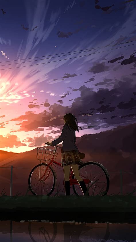 Anime Girl Sunset Sky Scenery Phone iPhone , Anime Sunset Vertical HD ...