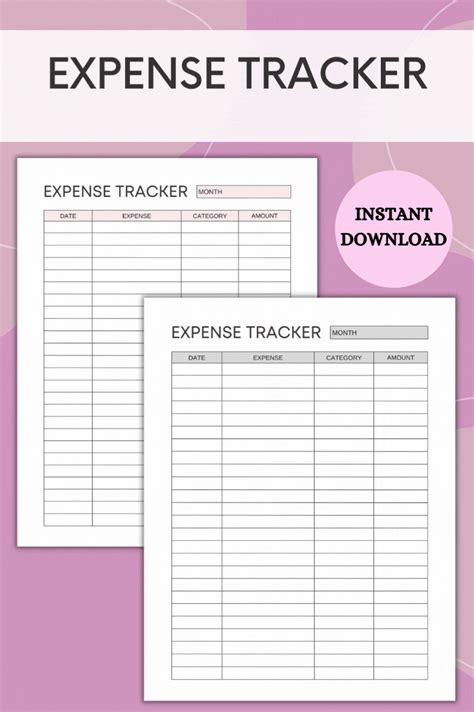 an image of a printable exercise tracker with the text,'expense tracker instant