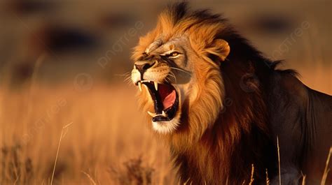 Lion Is Roaring Loudly In A Field Background, Lion Roaring Picture, Lion, Animal Background ...