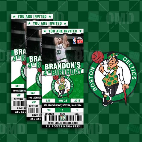 Boston Celtics Ticket Style Sports Party Invitations – Sports Invites