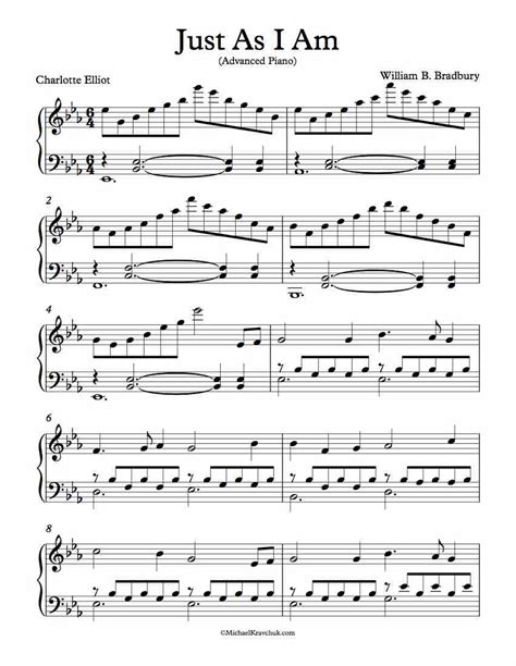 Free Piano Arrangement Sheet Music – Just As I Am – Michael Kravchuk