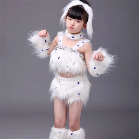 cute white dog dance costumes for girls animal dance costumes kindergarten dance clothes kids ...