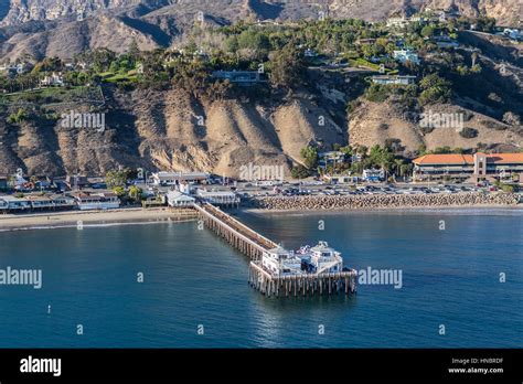 Malibu, California, USA - December 17, 2016: Afternoon aerial view Malibu Pier and Pacific Coast ...