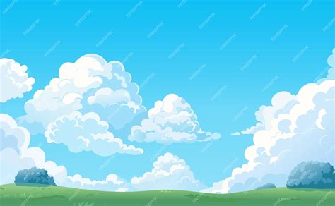 Premium Vector | Cartoon landscape with white clouds on sky Background with cloud and beautiful ...