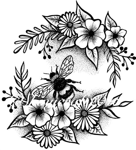 Bee and Flowers Art Print | Bee tattoo, Bee on flower, Black tattoos