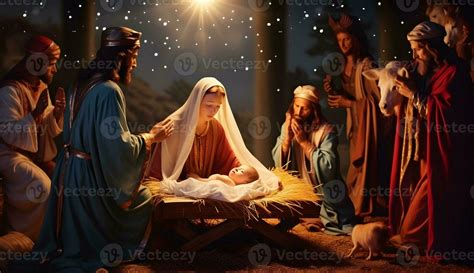 Scene of the birth of Jesus. Christmas nativity scene. 27926941 Stock Photo at Vecteezy