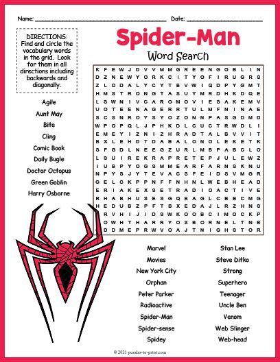 FREE Spider-Man Word Search Puzzle Worksheet | Free printable word ...