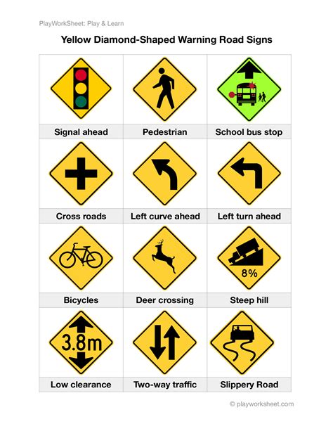 Yellow Diamond-Shaped Warning Road Signs | Free Printables for Kids