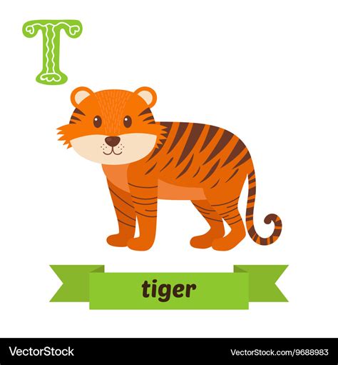 Tiger t letter cute children animal alphabet Vector Image