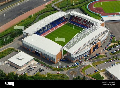 Football grounds from the air Aerial view of JJB Stadium, Wigan, home ...