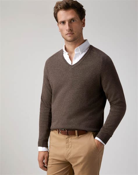 Espresso | Mens Cashmere V Neck Sweater | Pure Collection