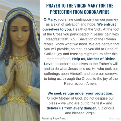 Pope Francis' Prayer to Mary for Protection from Coronavirus - Diocese of Saint Petersburg