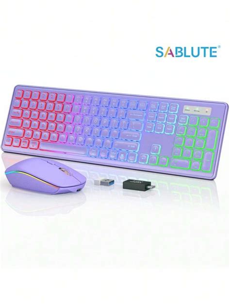 Wireless Keyboard And Mouse Combo - RGB Backlit, Rechargeable & Light Up Letters, Full-Size ...