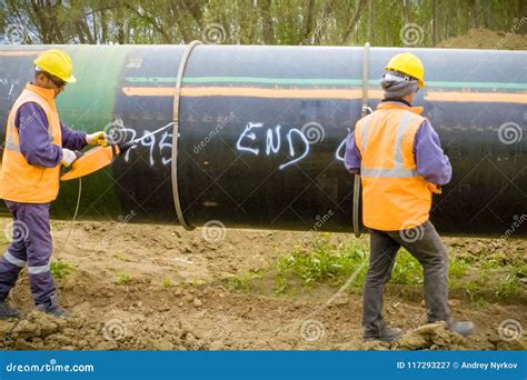 Construction Work on the Installation of the Pipeline. Gas Pipeline Installation and ...