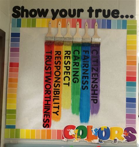 Show Your True Colors bulletin board | Art classroom, Elementary bulletin boards, Rainbow theme ...