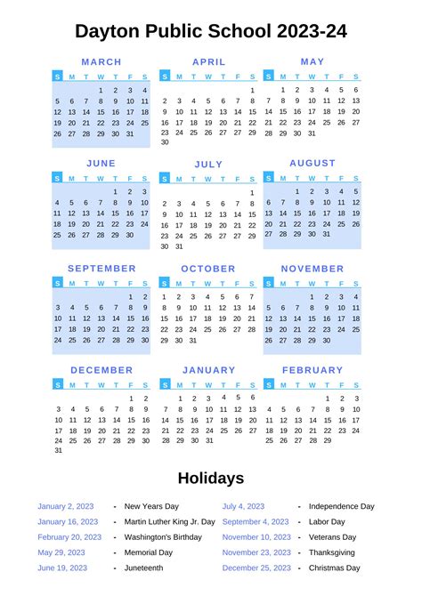 Dayton Public Schools Calendar 2023-24 with Holidays