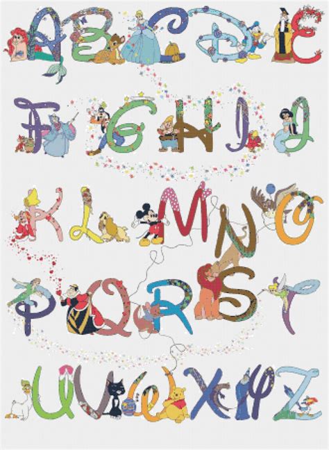 Alphabet Disney characters - 23.64" x 32.36" - Cross Stitch Pattern Pdf C531