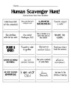 Human scavenger hunt -great get-to-know-you activity for the first week ...