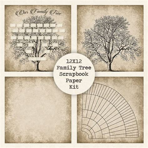 Family Tree Digital Scrapbook Paper Kit, Instant Download, 12x12 Papers ...