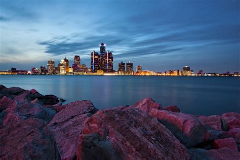 Long Exposure Windsor/Detroit Riverfront Landscape