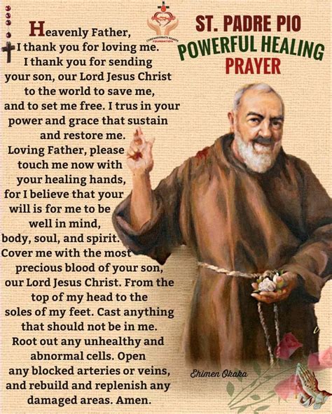 St. Padre Pio Powerful Healing Prayer | Prayers for healing, Catholic saints prayers, Novena prayers