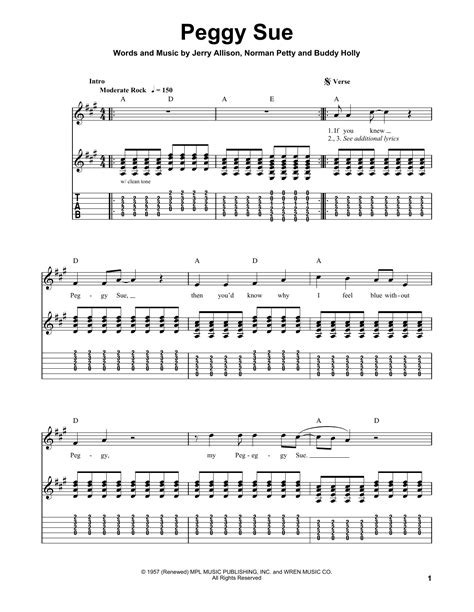 Peggy Sue by Buddy Holly - Easy Guitar Tab - Guitar Instructor