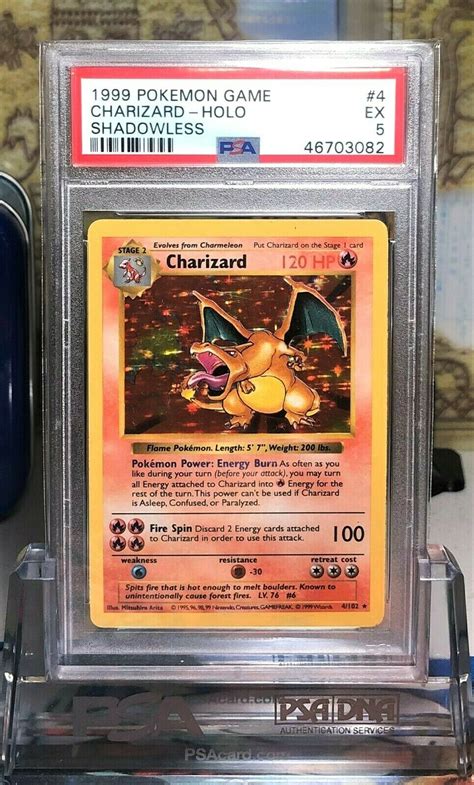 Pokemon PSA 5 EXCELLENT Shadowless Charizard 4 102 Holo Rare Unlimited ...