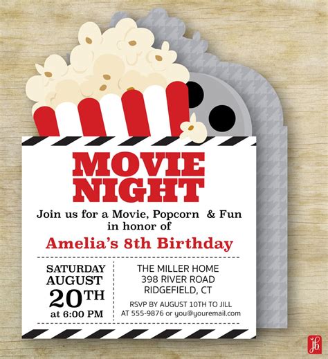 Movie Night Invitation Custom Kid's Invite Personalized Die Cut Party ...