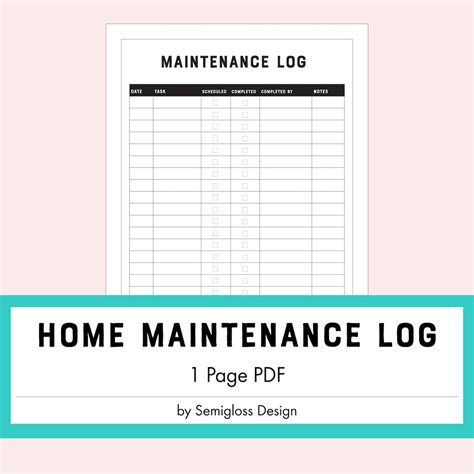 Printable Home Maintenance Log PDF - Etsy