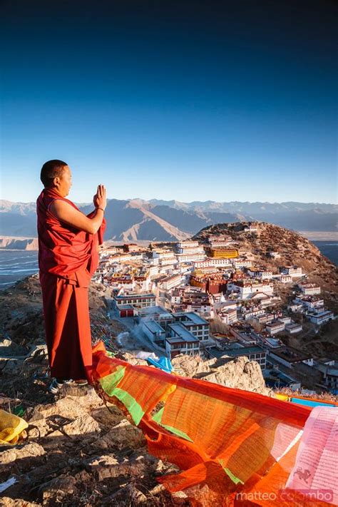 - Buddhist monk praying in front of Ganden monastery, Tibet - Royalty Free Images and Prints ...