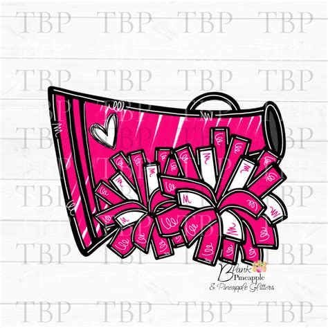 Cheer Design PNG Cheer Megaphone and Pom Poms in Pink Cheer - Etsy