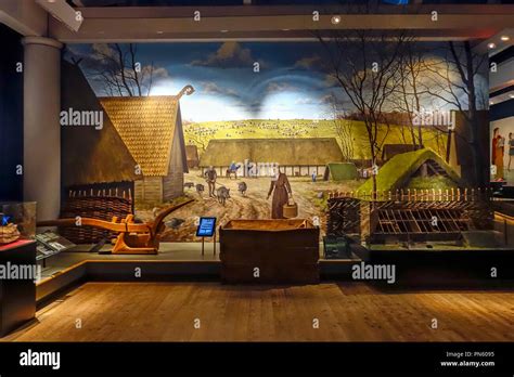 Lindholm Høje Museum interior wall images of Viking life in and around Aalborg in northern ...