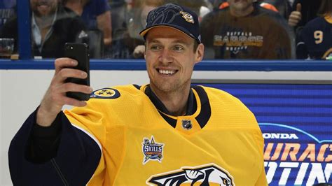 Pekka Rinne taking a selfie at the NHL All-Star Skills Competition