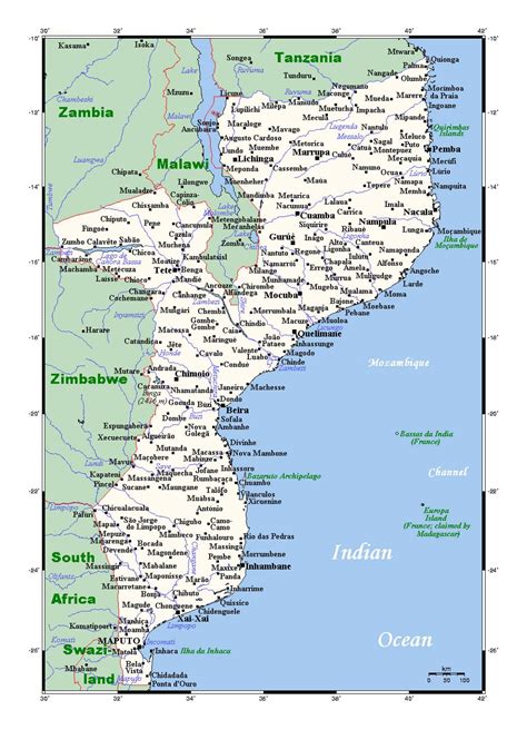 Detailed map of Mozambique with cities | Mozambique | Africa | Mapsland | Maps of the World