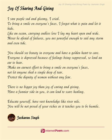 Joy Of Sharing And Giving Poem by Jaskaran Singh