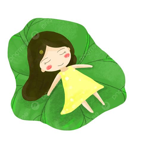 Hand Painted Lotus Hd Transparent, Hand Painted Cartoon Little Girl Lotus Leaf Png Free Material ...