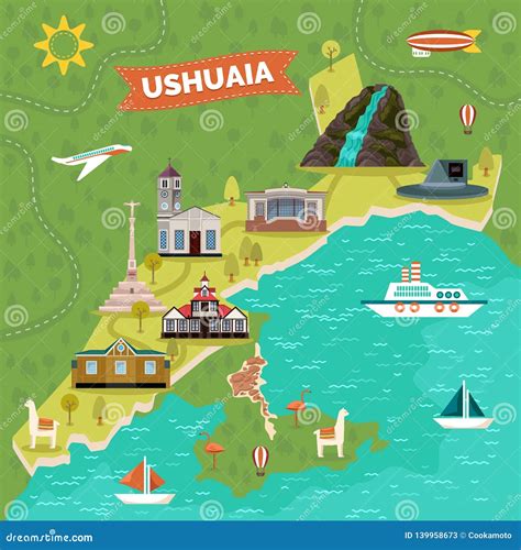 Ushuaia Town Map with Sights, Landmark Advertising Stock Vector - Illustration of argentine ...