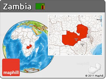 Free Physical Location Map of Zambia, highlighted continent