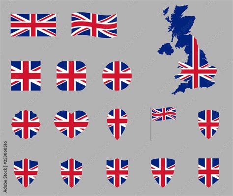 UK flag icon set, British national flag icons, flag of United Kingdom ...