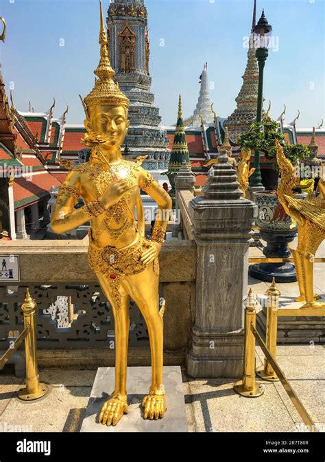 Statue of a Kinnara in Wat Phra Kaew in Bangkok, Thailand. In Southeast ...