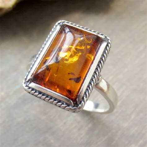 Yoowei Natural Amber Rings for Women Vintage 925 Silver Wedding Ring ...