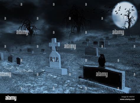 Creepy Graveyard At Night