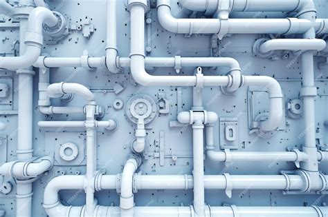 Premium AI Image | White plumbing pipes and connections blueprint on blue background