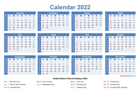 Free Printable 2022 Calendar With Week Numbers – PRINTABLE CALENDAR 2023