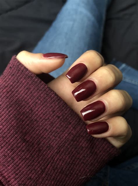 Coffin shape acrylic dip polish, deep red, burgundy polish, fall color Burgundy Acrylic Nails ...