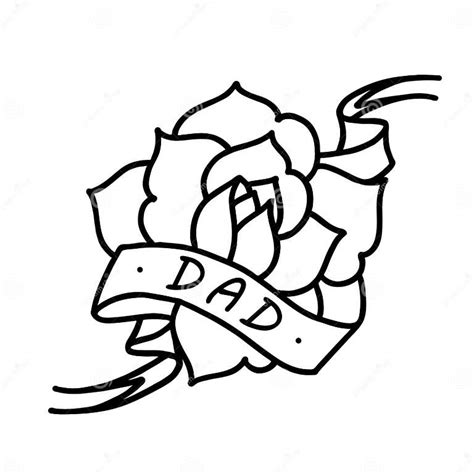 Rose Tattoo with Ribbon and Word Dad. Vector Illustration Art Stock Vector - Illustration of ...