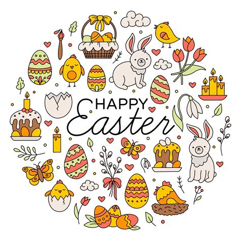 Happy Easter set of icons in the Doodle style 3238370 Vector Art at ...