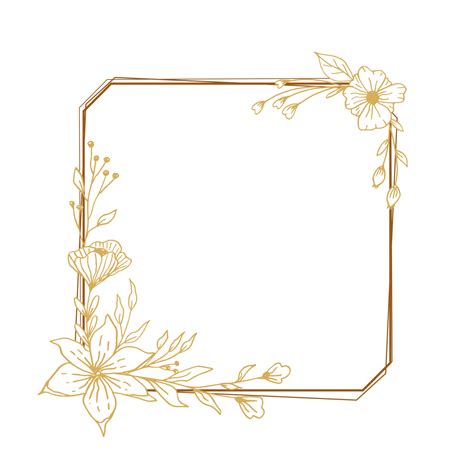 Elegant gold square floral border with hand drawn leaves and flowers ...